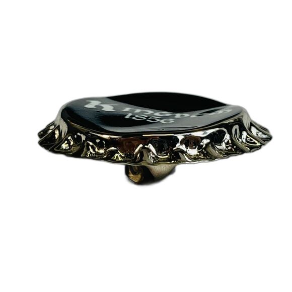 NWT Burberry Kingdom 1856 Brass Bottle Cap Brooch Pin Black White RARE - Picture 3 of 11